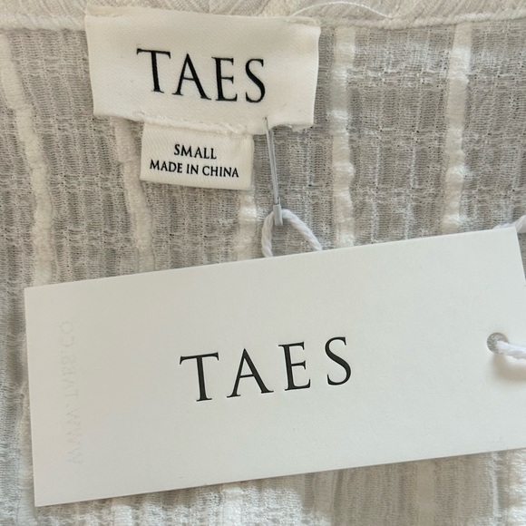 TAES Cottagecore Romantic White Peplum Blouse Peter Pan Collar Tie Front Small - Picture 6 of 10